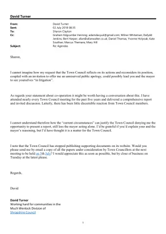 David Turner  From:  David Turner  Sent:  02 July 2018 08:35  To:  Sharon Clayton  Cc:  Graham