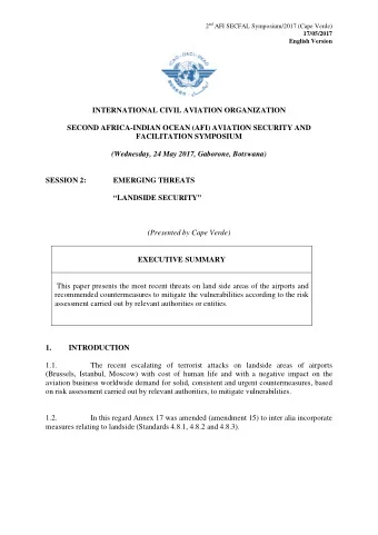 INTERNATIONAL CIVIL AVIATION ORGANIZATION  SECOND AFRICA-INDIAN OCEAN (AFI) AVIATION SECURITY AND