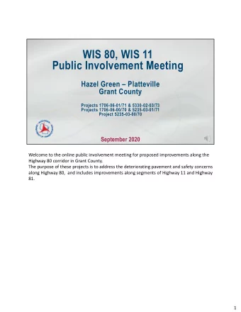 WIS 80, WIS 11  Public Involvement Meeting  Hazel Green  Platteville  Grant County  Projects