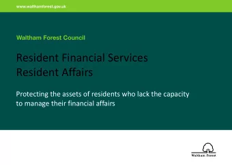 Resident Financial Services  Resident Affairs  Protecting the assets of residents who lack the
