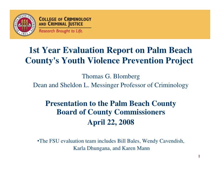 1st year evaluation report on palm beach county s youth
