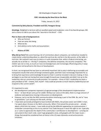 SID-Washington Chapter Event  CIDC: Introducing the New Kid on the Block  Friday, January 13, 2012