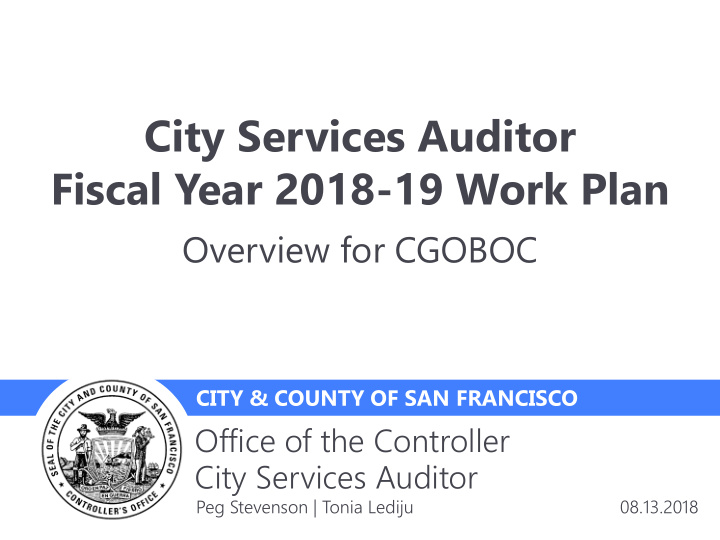 city services auditor fiscal year 2018 19 work plan