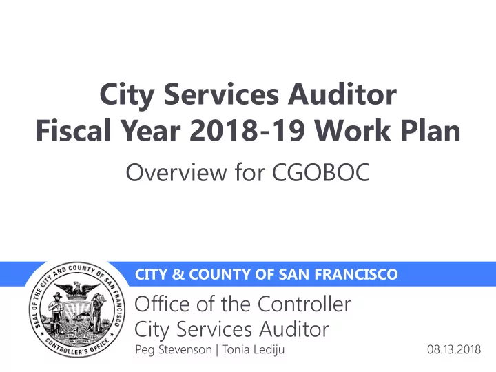 city services auditor fiscal year 2018 19 work plan