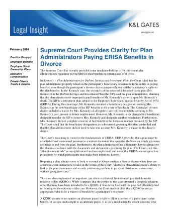 Supreme Court Provides Clarity for Plan  February 2009  Administrators Paying ERISA Benefits in