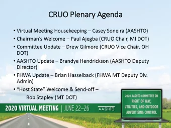 CRUO  RUO P  Plenary Agenda  Virtual Meeting Housekeeping  Casey Soneira (AASHTO)