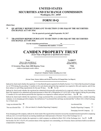 CAMDEN PROPERTY TRUST  (Exact Name of Registrant as Specified in Its Charter)  Texas  76-6088377
