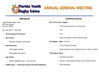 ANNUAL GENERAL MEETING  Sub Meeting Agenda  AGM Agenda U10, U12 &amp; U15 - Rugby   Cape Pirates