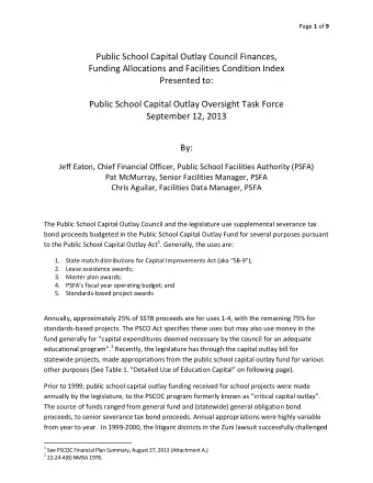 Public School Capital Outlay Council Finances, Funding Allocations and Facilities Condition Index