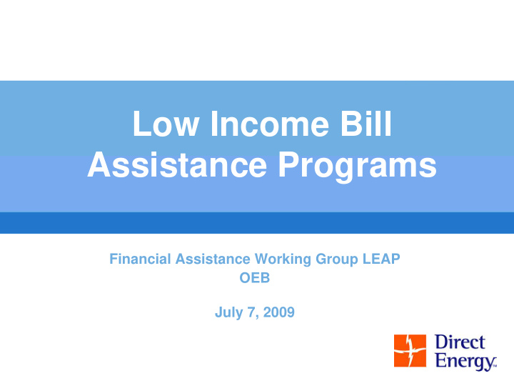 low income bill assistance programs