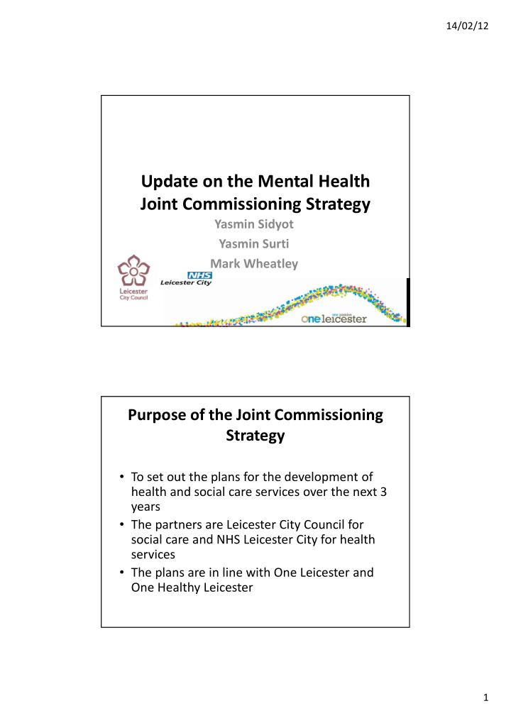 update on the mental health joint commissioning strategy