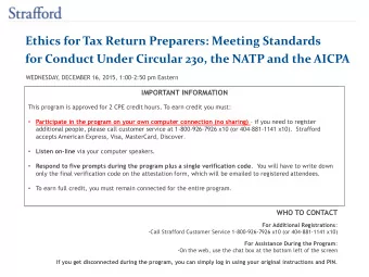 Ethics for Tax Return Preparers: Meeting Standards  for Conduct Under Circular 230, the NATP and