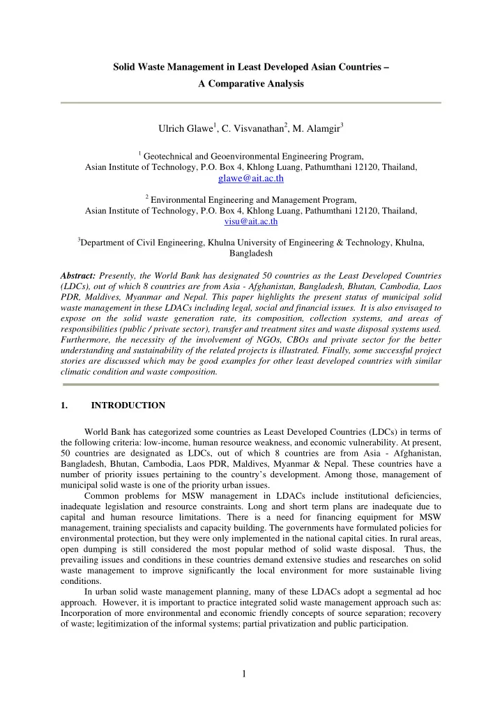 solid waste management in least developed asian countries