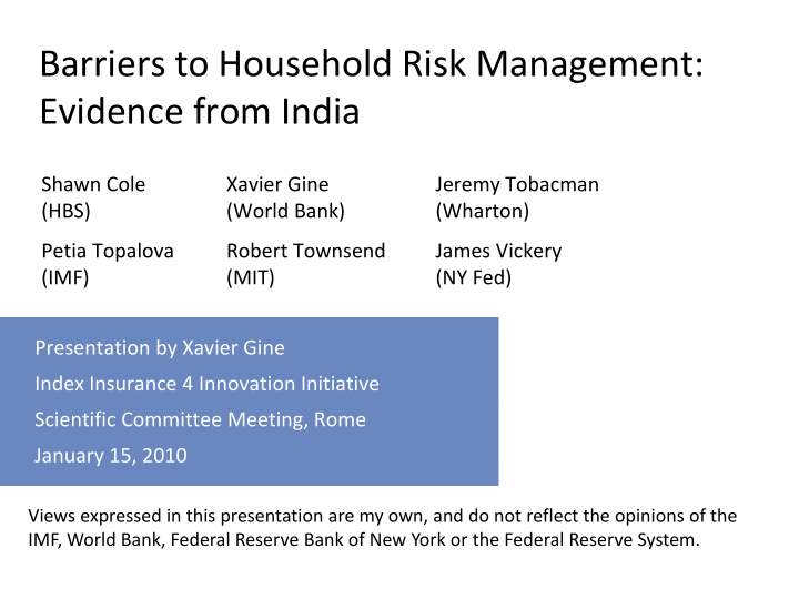 barriers to household risk management evidence from india