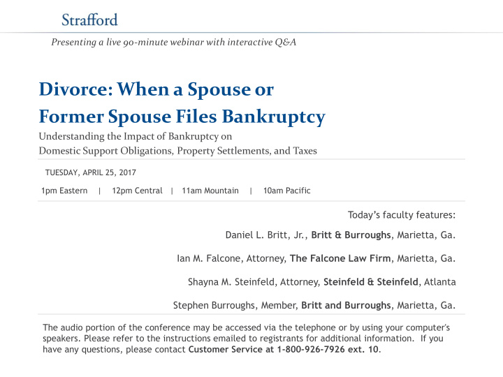 divorce when a spouse or former spouse files bankruptcy
