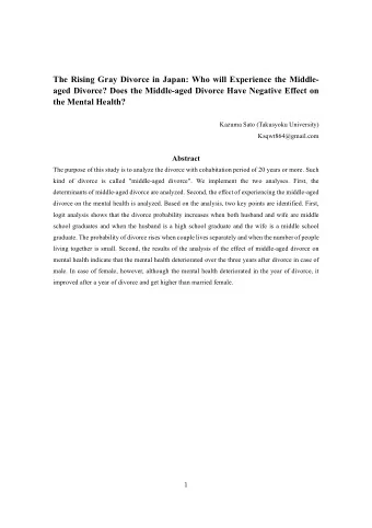 The Rising Gray Divorce in Japan: Who will Experience the Middle-  aged Divorce? Does the