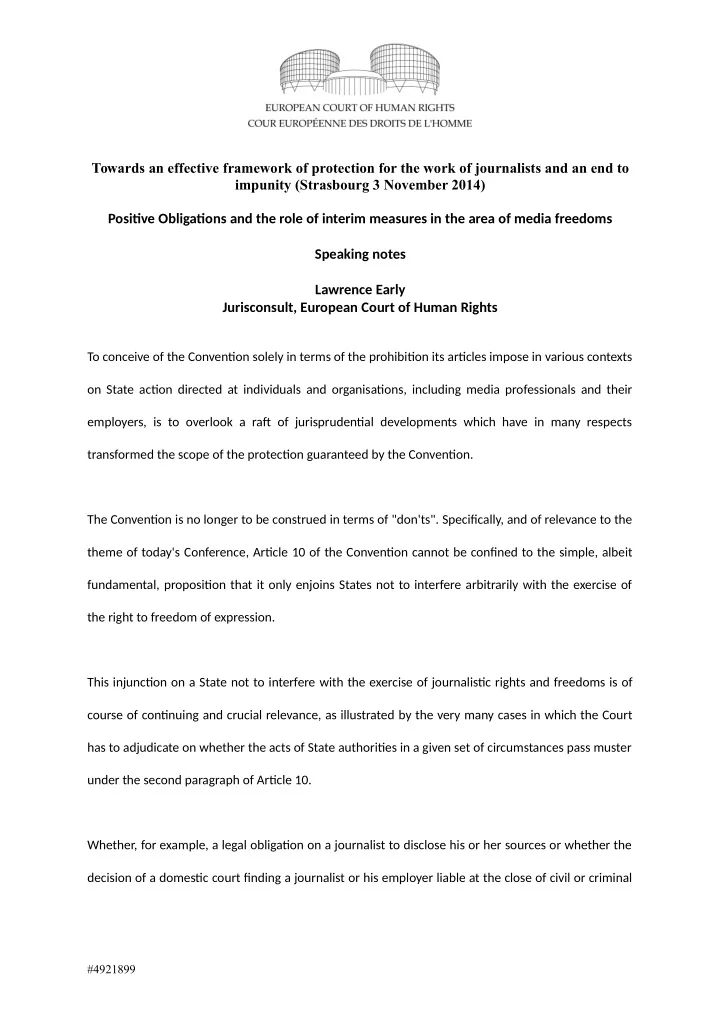 towards an effective framework of protection for the work