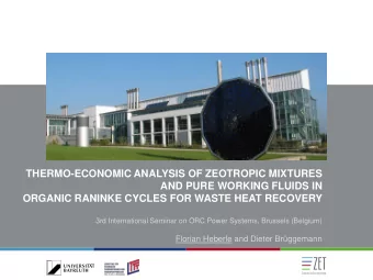 AND PURE WORKING FLUIDS IN  ORGANIC RANINKE CYCLES FOR WASTE HEAT RECOVERY  3rd International