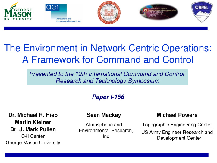 the environment in network centric operations a framework