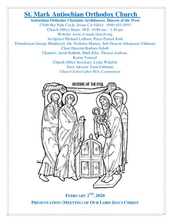 St. Mark Antiochian Orthodox Church  Antiochian Orthodox Christian Archdiocese, Diocese of the West