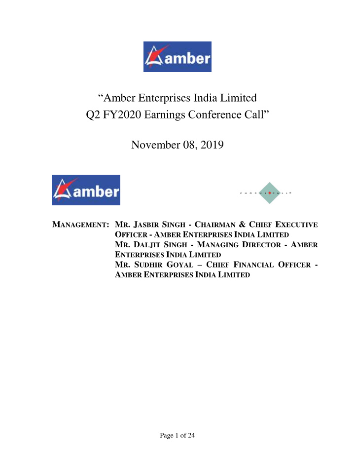amber enterprises india limited q2 fy2020 earnings