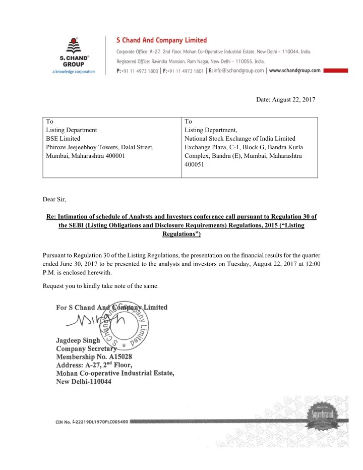 date august 22 2017 to to listing department listing