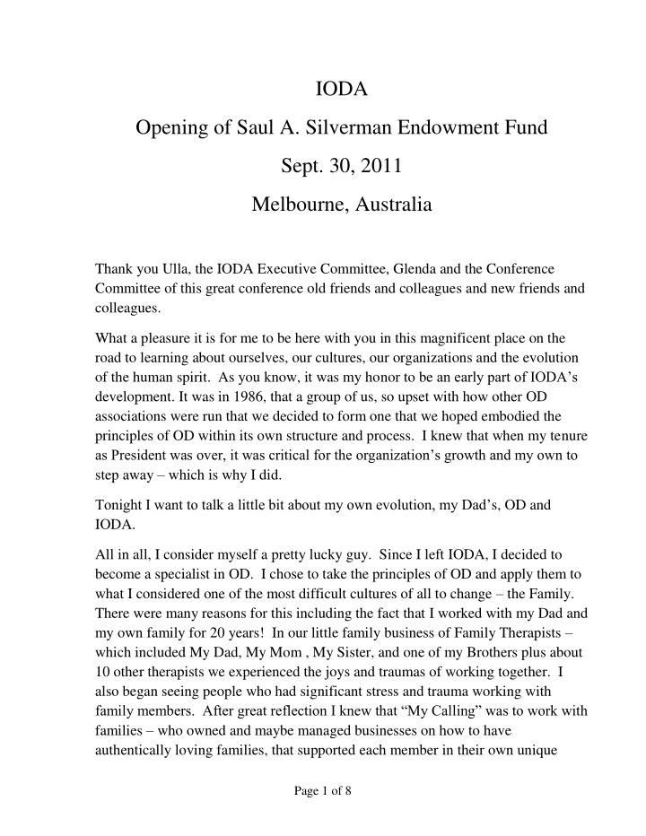 ioda opening of saul a silverman endowment fund sept 30