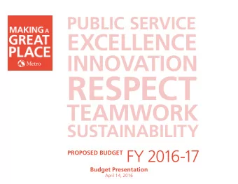 S  Summary  Budget Presentation  April 14, 2016  2016-17 Proposed Budget  Overview l Budget