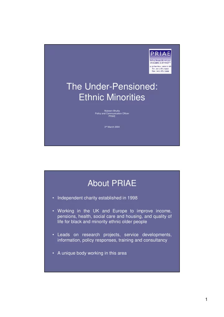 the under pensioned ethnic minorities