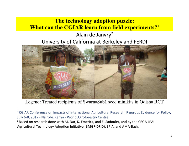 the technology adoption puzzle what can the cgiar learn
