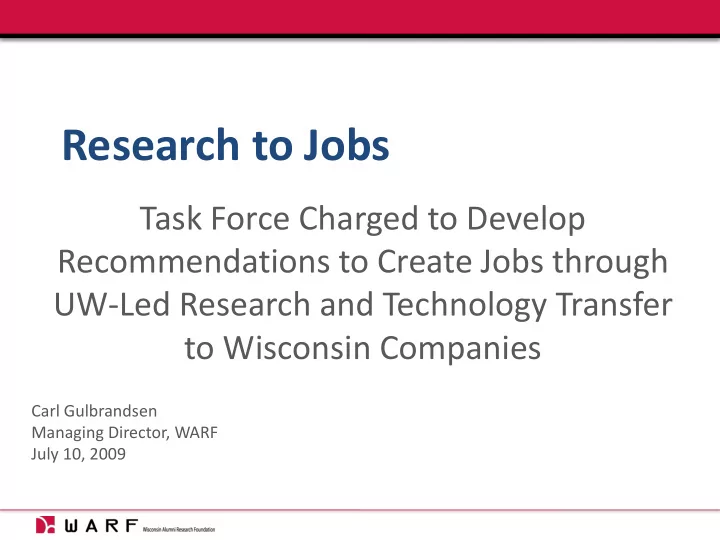 research to jobs