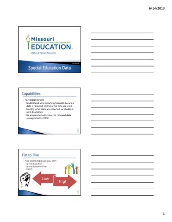 Low  High  1  6/14/2019  Child Count  Dispute Resolution  Disproportionality