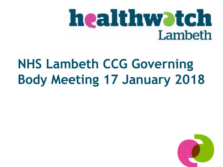 nhs lambeth ccg governing