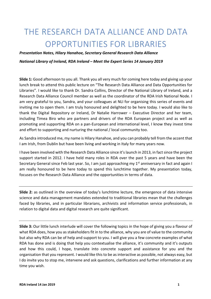 the research data alliance and data opportunities for