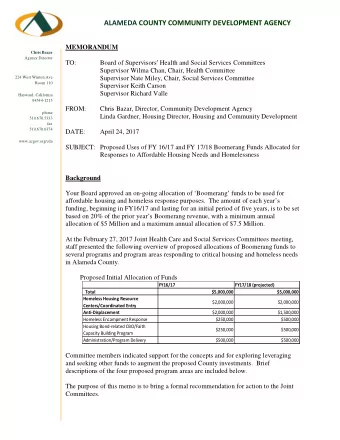 ALAMEDA COUNTY COMMUNITY DEVELOPMENT AGENCY  MEMORANDUM  Chris Bazar  Agency Director  TO: Board of