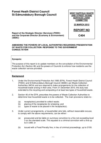 Forest Heath District Council  WEST SUFFOLK WASTE  St Edmundsbury Borough Council  AND STREET SCENE