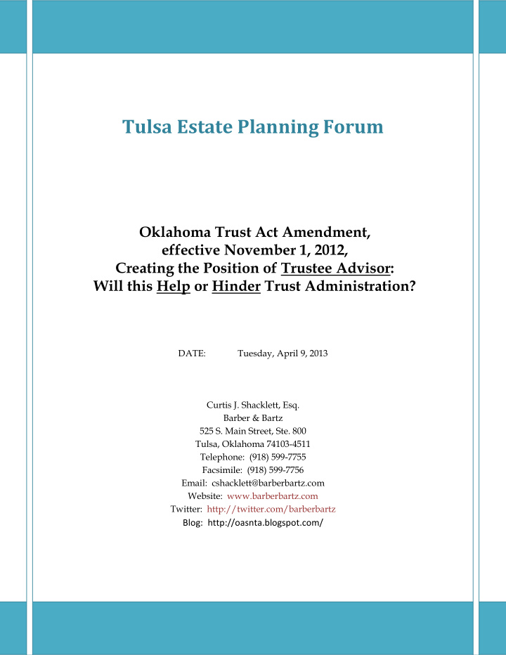 tulsa estate planning forum oklahoma trust act amendment