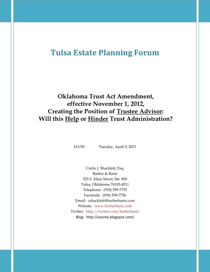tulsa estate planning forum oklahoma trust act amendment
