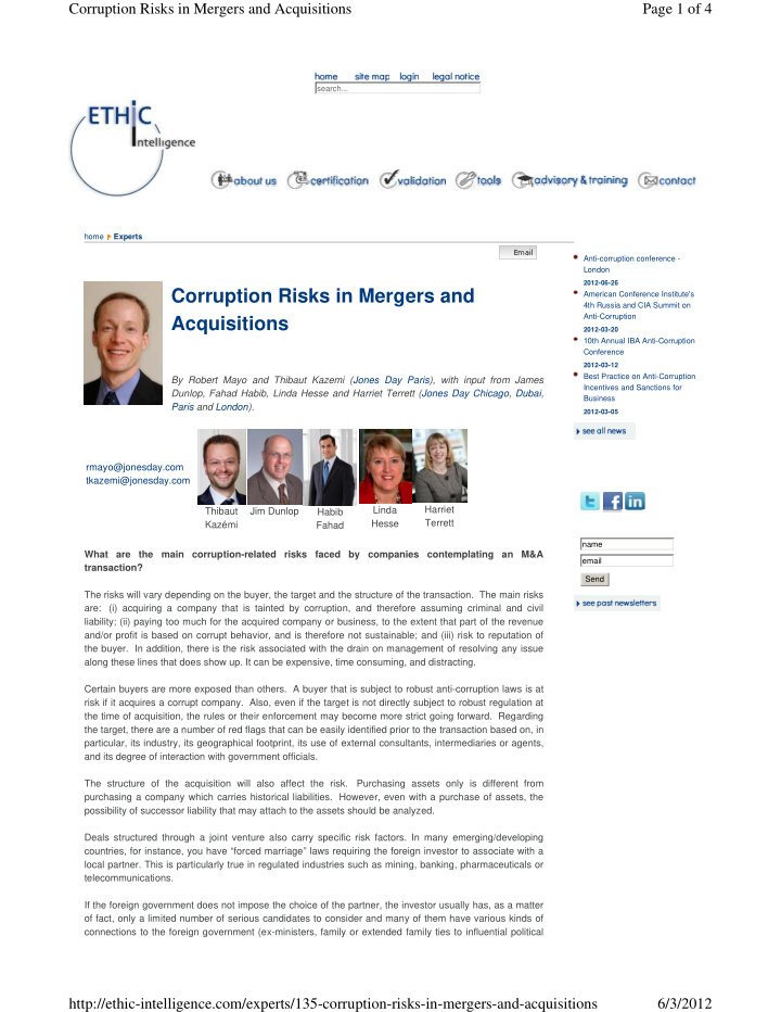 corruption risks in mergers and