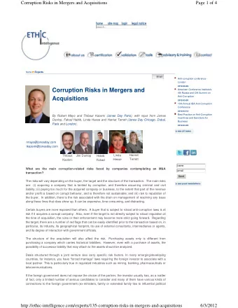 Corruption Risks in Mergers and  American Conference Institute's  4th Russia and CIA Summit on