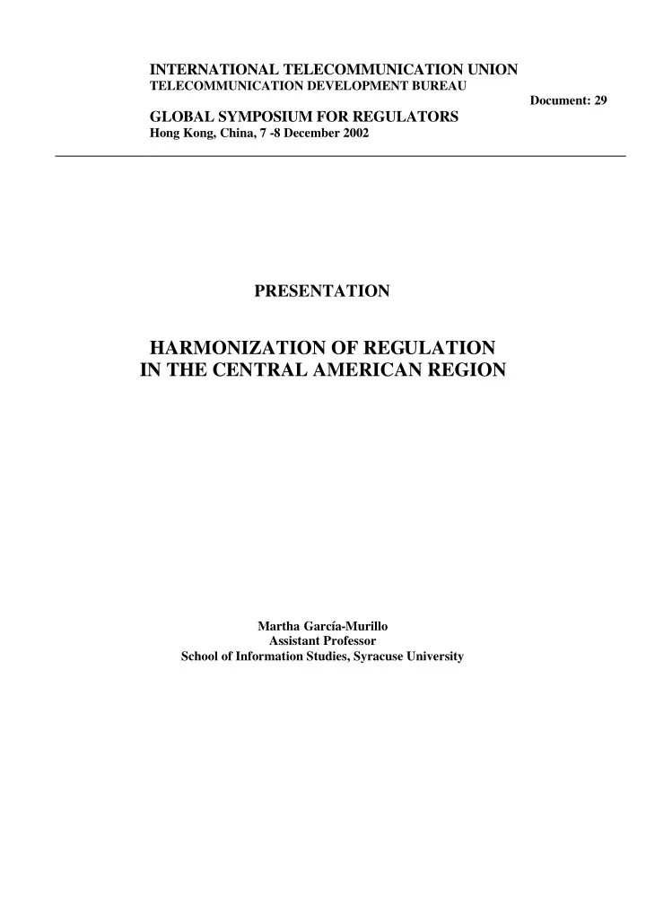 harmonization of regulation in the central american region