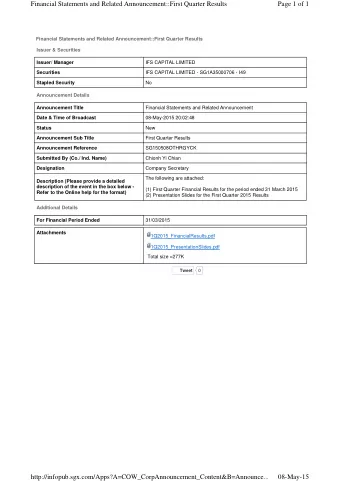 Financial Statements and Related Announcement::First Quarter Results  Page 1 of 1  Financial