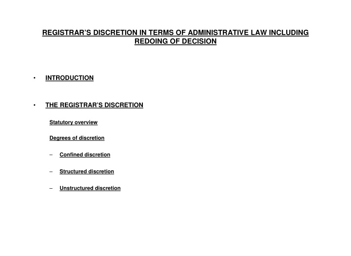 registrar s discretion in terms of administrative law