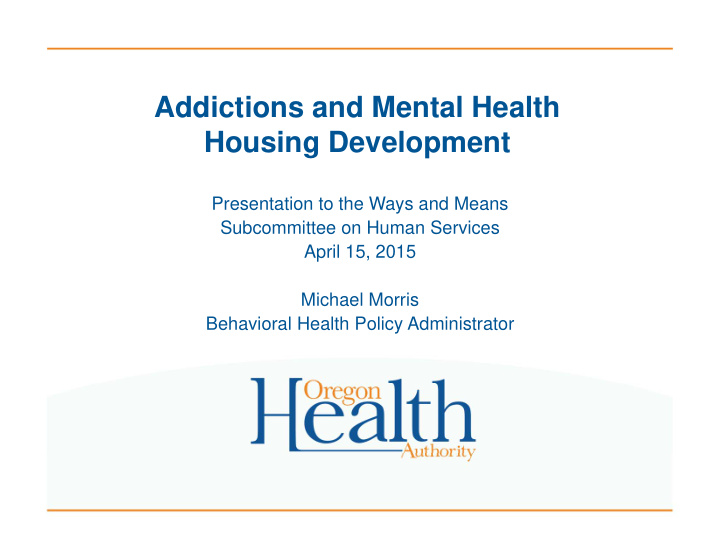 addictions and mental health housing development