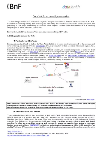 Data.bnf.fr: an overall presentation  The Bibliothque nationale de France has designed a new