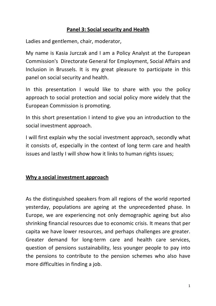 panel 3 social security and health ladies and gentlemen
