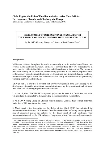 Child Rights, the Role of Families and Alternative Care Policies  Developments, Trends and
