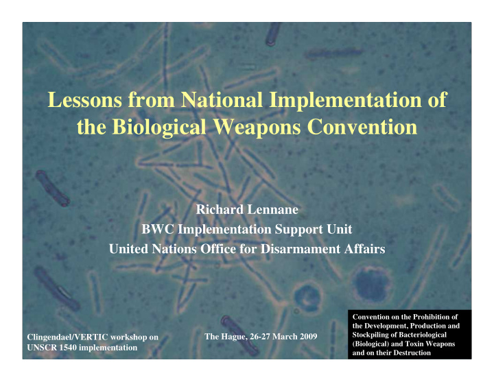 lessons from national implementation of the biological