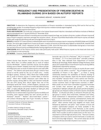ORIGINAL ARTICLE ISRA MEDICAL JOURNAL |  Volume 8 - Issue 1  |  Jan - Mar 2016  FREQUENCY AND