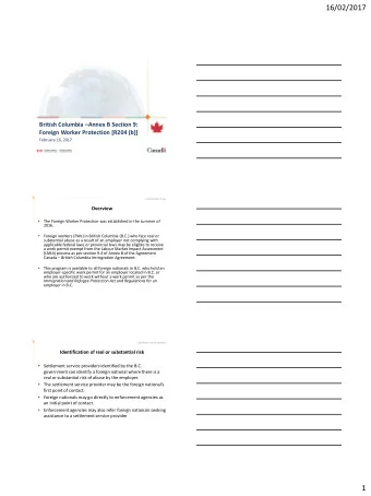 16/02/2017 British Columbia  Annex B Section 9: Foreign Worker Protection [R204 (b)]  February